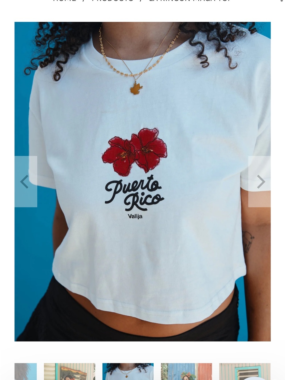 Valia White Crop Top with Red Floral Puerto Rico Script
